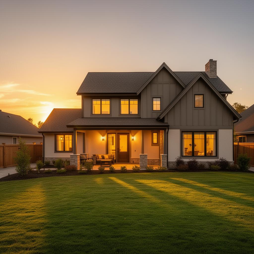 A family home at sunset